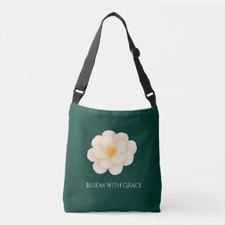 Bolsa Ajustável Camélia Branca Elegante em Verde Profundo Flora em
