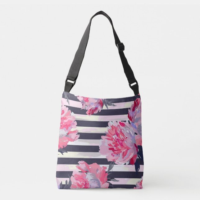 Bolsa Ajustável Camélia Rosa Listrada Préppy Costeira (Frente)
