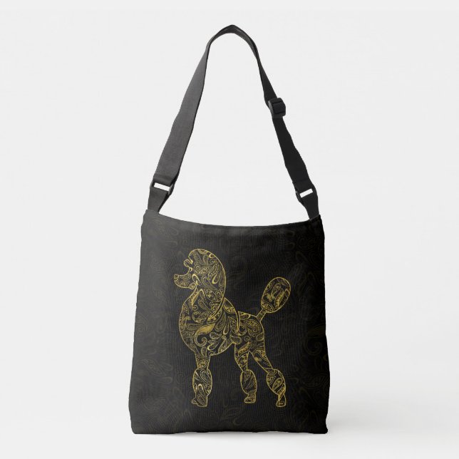 Bolsa Ajustável Cão de caniche no teste padrão Dourado de Paisley (Frente)