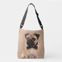 Cão do Pug da jovem corça com laço
