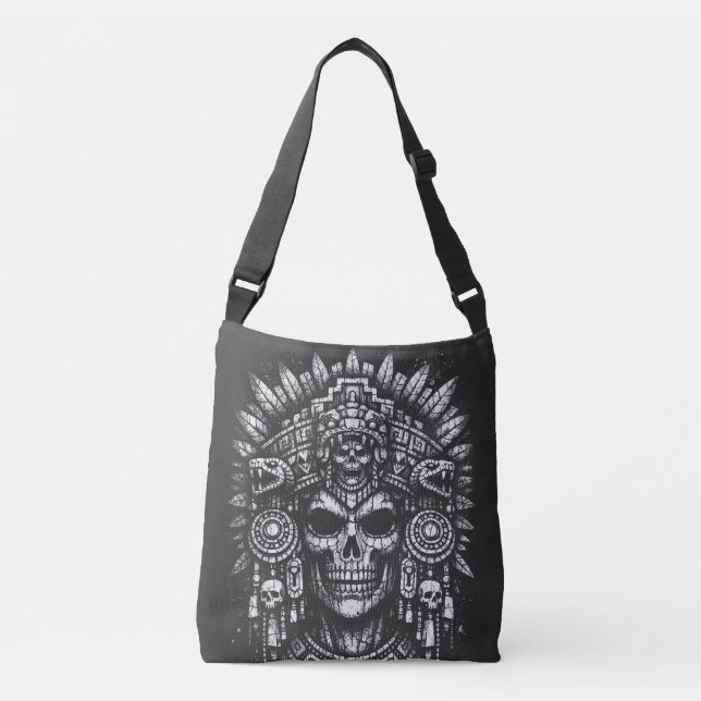 Bolsa Ajustável Capacete de Caveira Asteca por BurnsInHell (Frente)