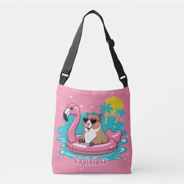 Bolsa Ajustável Capivara Estilosa no Verão com Boia Rosa (Frente)