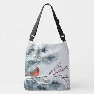 Bolsa Ajustável Cardinal Vermelho no Galho de Pinheiro Nevado