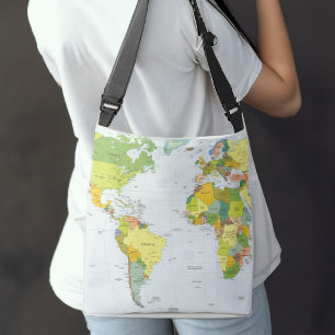 Bolsa Ajustável Cartaz do Atlas Político do Mapa Mundial: Decoraçã