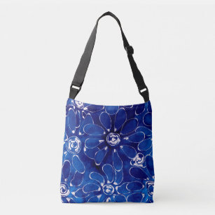 Bolsa Ajustável Carteira Crossbody - Arte Floral Abstrato azul