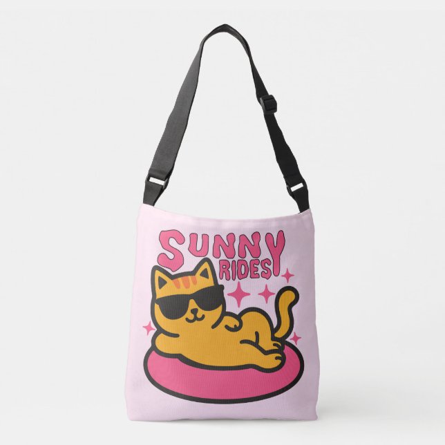 Bolsa Ajustável Cartoon Chill cat em floatie no humor solar (Frente)