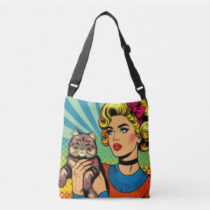 Bolsa Ajustável Cartoon Comic Pop Art Women and Cat