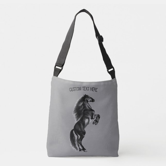 Bolsa Ajustável Cavalo Preto - Desenho - Adicione Seu Texto (Frente)