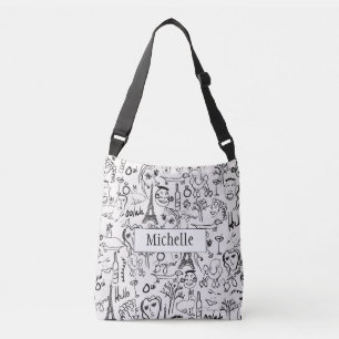 Bolsa Ajustável Cena de Rua de Paris Desenho a Linha Preto e Branc