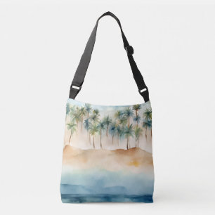 Bolsa Ajustável Cena Tropical de Praia Aquarela Palmas Areia Ocean