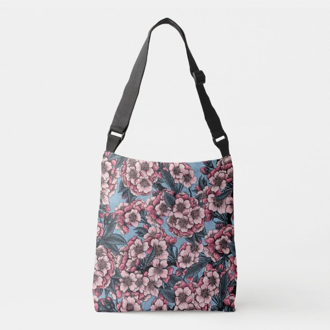 Bolsa Ajustável Cereja floresce em rosa e azul (Frente)