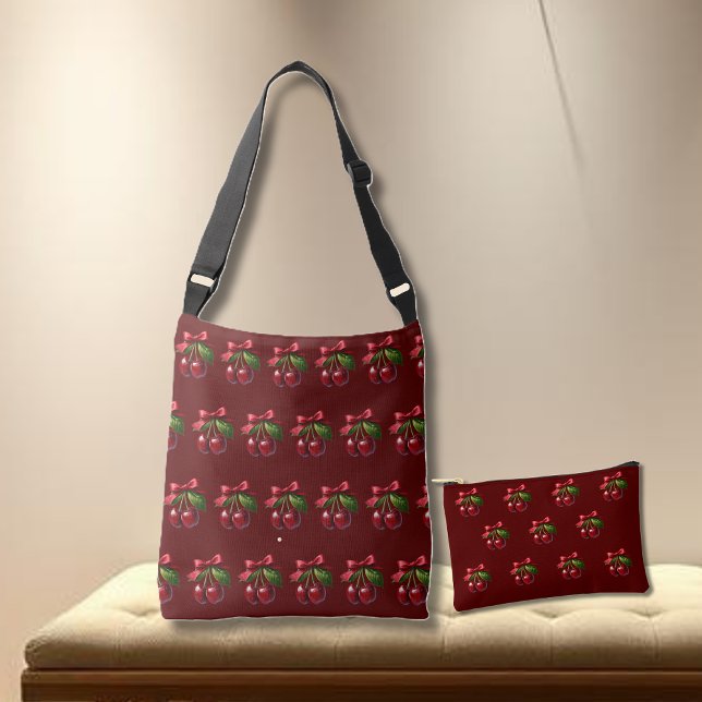 Bolsa Ajustável Cerejas com um Vermelho de Cherry Arco (Cherries with a Bow-Tote bag with cherries and a small pouch with cherries)