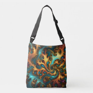 Bolsa Ajustável Chamas de Cor: Dança Fractal Teal, Dourado, Laranj