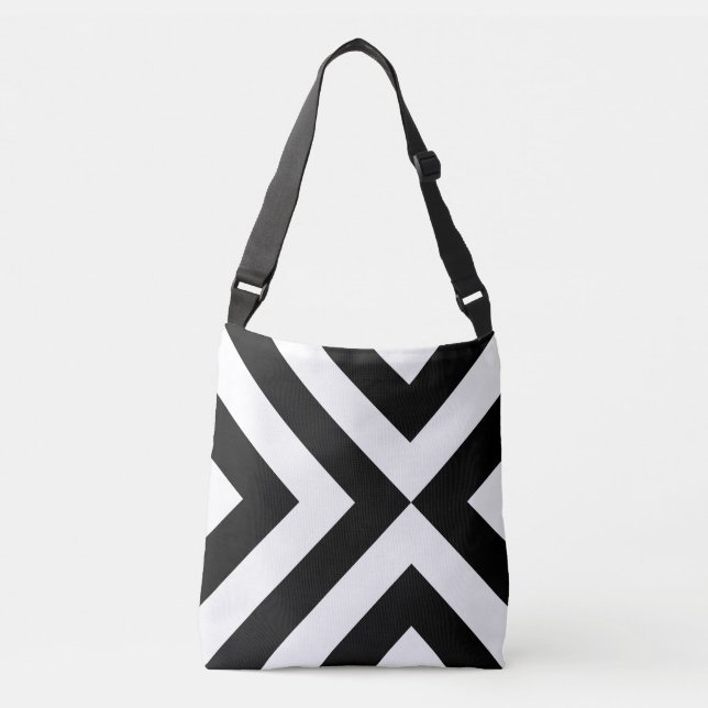 Bolsa Ajustável Chevrons brancos e negros geométricos negros (Frente)