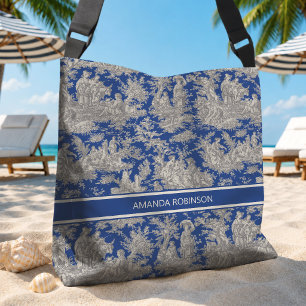Bolsa Ajustável Chic vintage - azul escuro toile de jouy impresso
