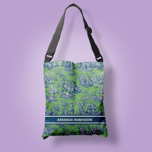 Bolsa Ajustável Chic vintage azul verde toile de jouy impresso