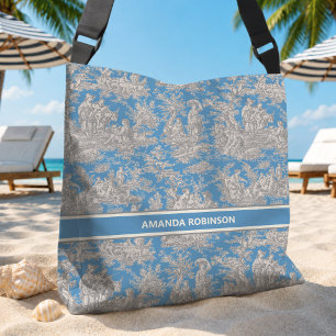 Bolsa Ajustável Chic vintage blue turquoise toile de jouy impresso