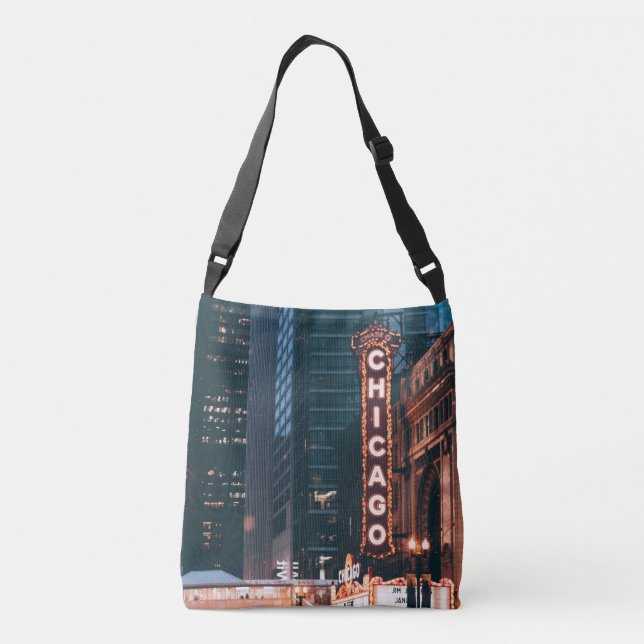 Bolsa Ajustável Chicago - Símbolo Neon Illinois à noite (Verso)