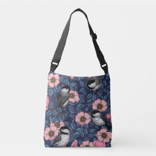 Bolsa Ajustável Chickadees in the wild rose in pink and blue