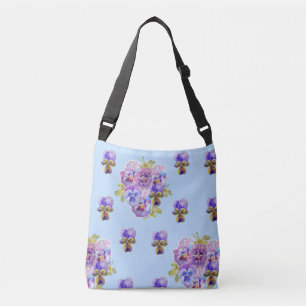 Bolsa Ajustável Chique Pansy Flowers Bolinhas Saco de Crossbody