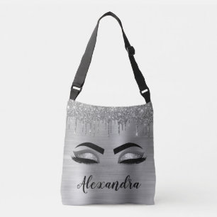 Bolsa Ajustável Cílios Monograma Nome Brilho Glitter Prata
