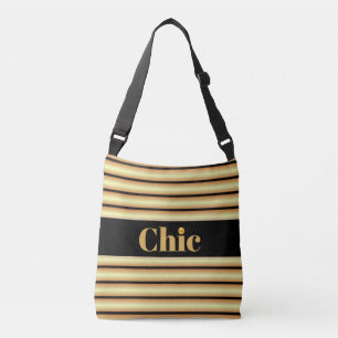 Bolsa Ajustável Cinto Preto Chic em Listras Douradas