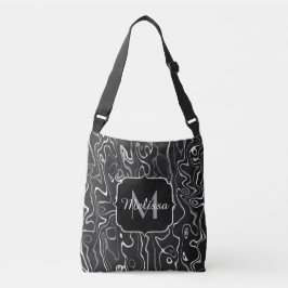 Bolsa Ajustável Cinza branca preta damascus abstrato swirls Monogr