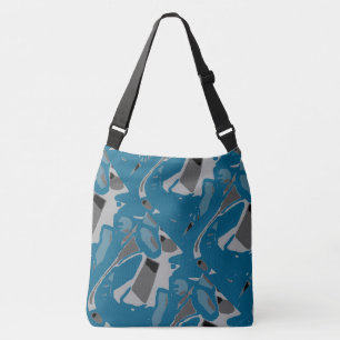 Bolsa Ajustável Cinza Claro e Escuro Turquesa Abstrato Arte Inclin