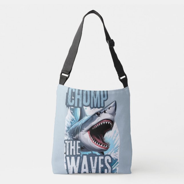 Bolsa Ajustável Cinza e Grafite gráfico de tubarão branco inspirad (Frente)