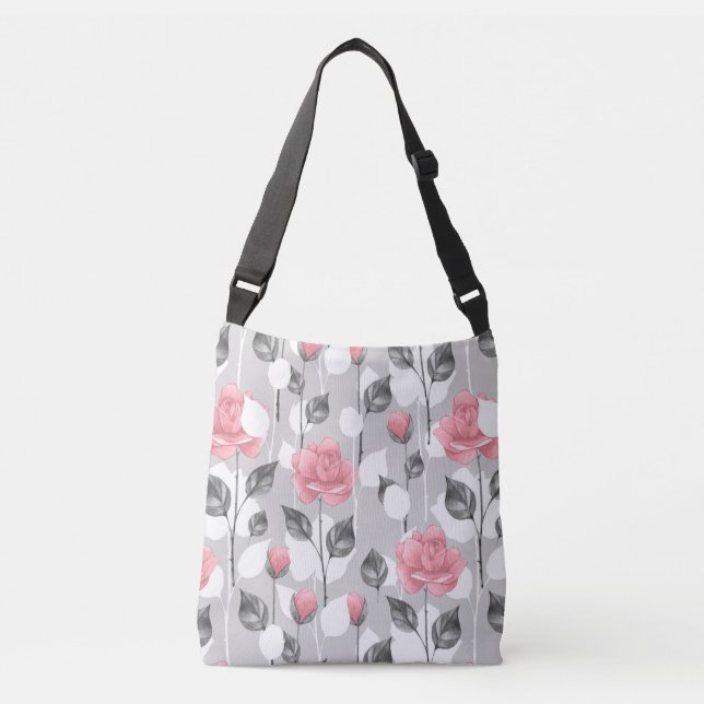Bolsa Ajustável Cinza e rosa. Padrão floral (Frente)