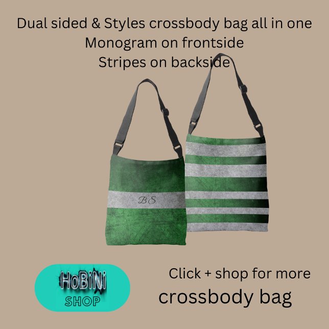 Bolsa Ajustável cinzas e monogramas azuis duplos (Dual sided &styles crossbody bag all in one
Monogram on frontside
Stripes on backside)