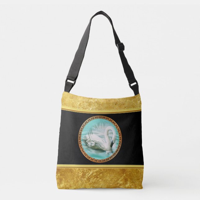 Bolsa Ajustável Cisne em água turquesa com design Dourado e preto (Frente)