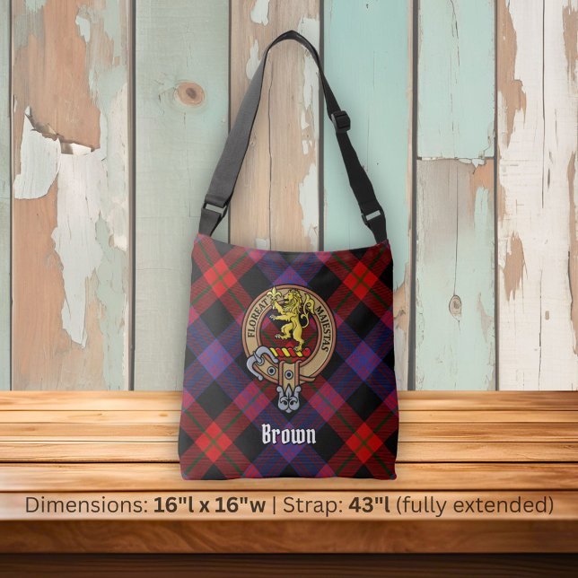 Bolsa Ajustável Clan Brown Crest sobre Tartan (Criador carregado)