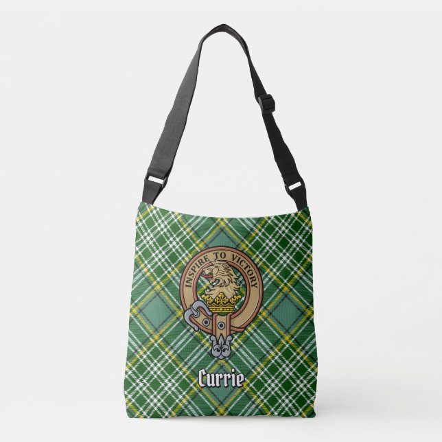 Bolsa Ajustável Clan Currie Lion Crest sobre Tartan (Frente)