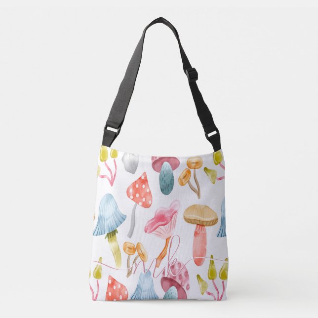 Bolsa Ajustável Cogumelos em Aquarela Pastel (Frente)