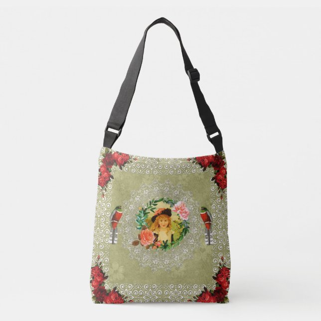 Bolsa Ajustável Colagem da safra Retro com rendas e flores (Frente)