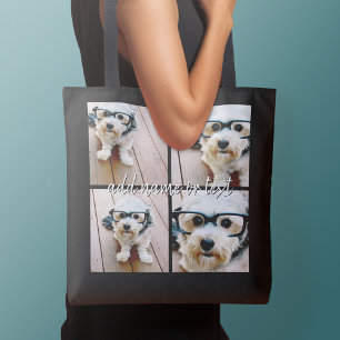 Bolsa Ajustável Colagem de 4 fotos com nome manuscrito - preto
