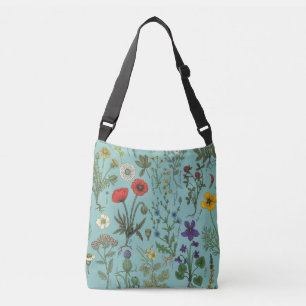 Bolsa Ajustável Colagem de flores silvestres em azul