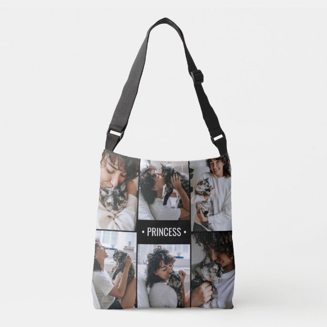 Bolsa Ajustável Colagem de Fotos de Gatos Monogramada (Frente)