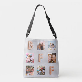 Bolsa Ajustável Colagem de fotos rosa douradas do BFF prateado