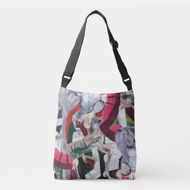 Bolsa Ajustável Colagem Urbana Abstrata Pintada à Mão (Frente)