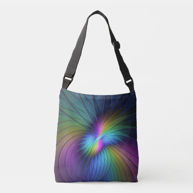 Bolsa Ajustável Colorida Com Arte Fractal Abstrato Moderna Azul (Frente)