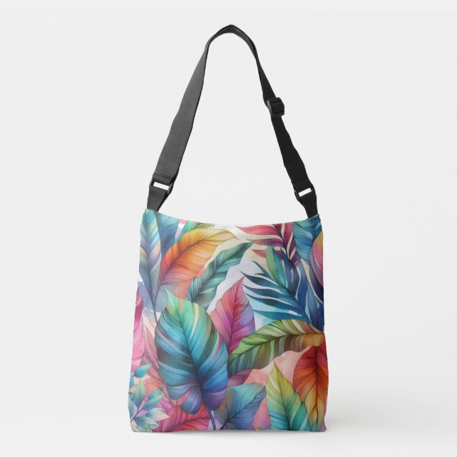 Bolsa Ajustável Colorir Folhas Tropicais Design de Aquarela (Frente)