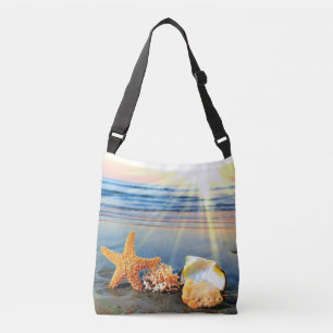 Bolsa Ajustável Conchas marítimas e estrelas-do-mar na praia