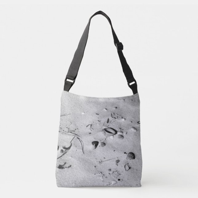 Bolsa Ajustável Conchas Pretas e Brancas na Areia (Frente)