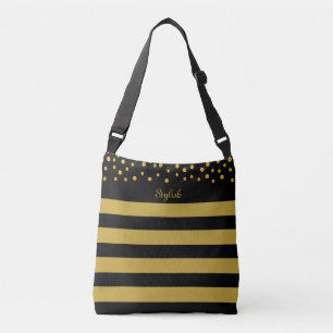 Bolsa Ajustável Confete dourado elegante em listras pretas e doura