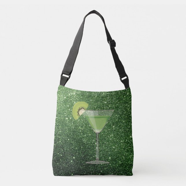 Bolsa Ajustável Coquetel Verde com Glitter Faux Kiwi (Frente)