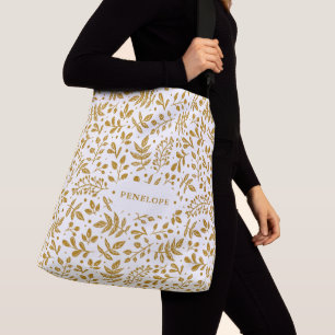 Bolsa Ajustável Cor branca e Dourada, botânica com nome