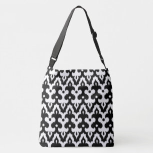 Bolsa Ajustável Cor damasco Ikat marroquina, preto e branco