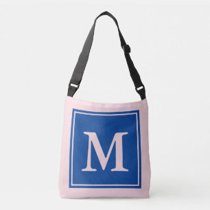 Bolsa Ajustável Cor-de-rosa pálido e azul simples com monograma